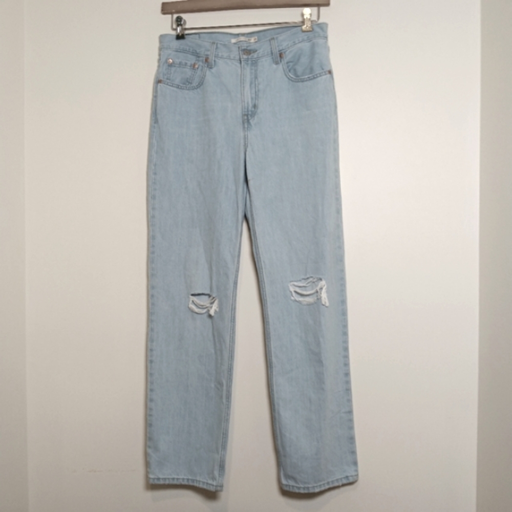 Levi's Low Pro Straight Light Denim Wash Ripped Knees Sz 29 *Flaw/Stain*